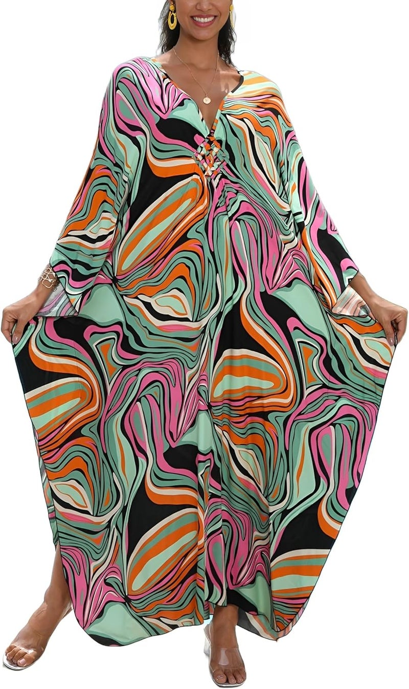 KEYLORTING Women's Plus Size Kaftan Dress – Plus Size Maxi Dress Moo Moos Beach Cover Up,Bathing Suit Cover-Up Loungewear - Image 1